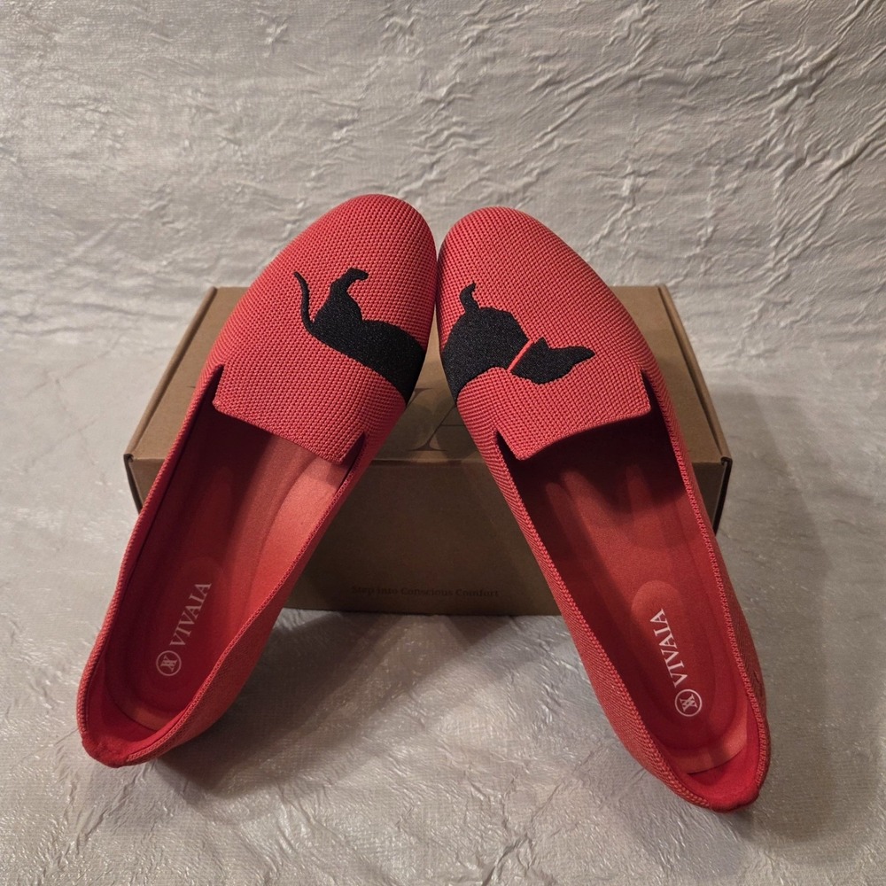 VIVAIA Audrey Multi Coral Dachshund Dog Knit Flats Loafers EU 38.5 US 7.5 - Picture 4 of 12